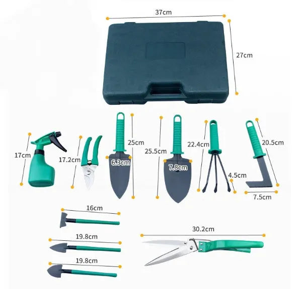 10-piece purple gardening tool set with rust-proof iron paint finish and plastic handles in storage box