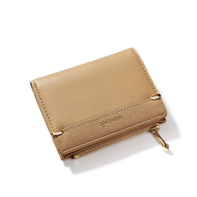 Ladies foldable wallet with zip closure showing multiple internal card slots and compartments