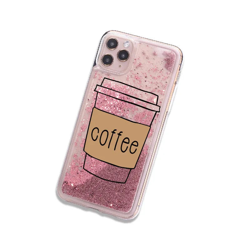 Quicksand beverage TPU phone case for Apple iPhone with moving particles and painted finish