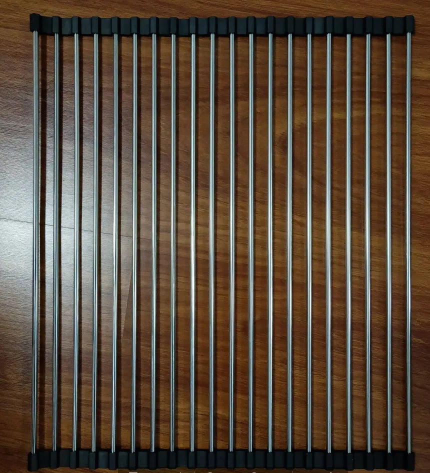 Stainless steel folding kitchen sink drain rack shown in a choice of colours