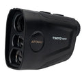 Golf laser rangefinder with LCD display showing distance measurement and slope adjustment