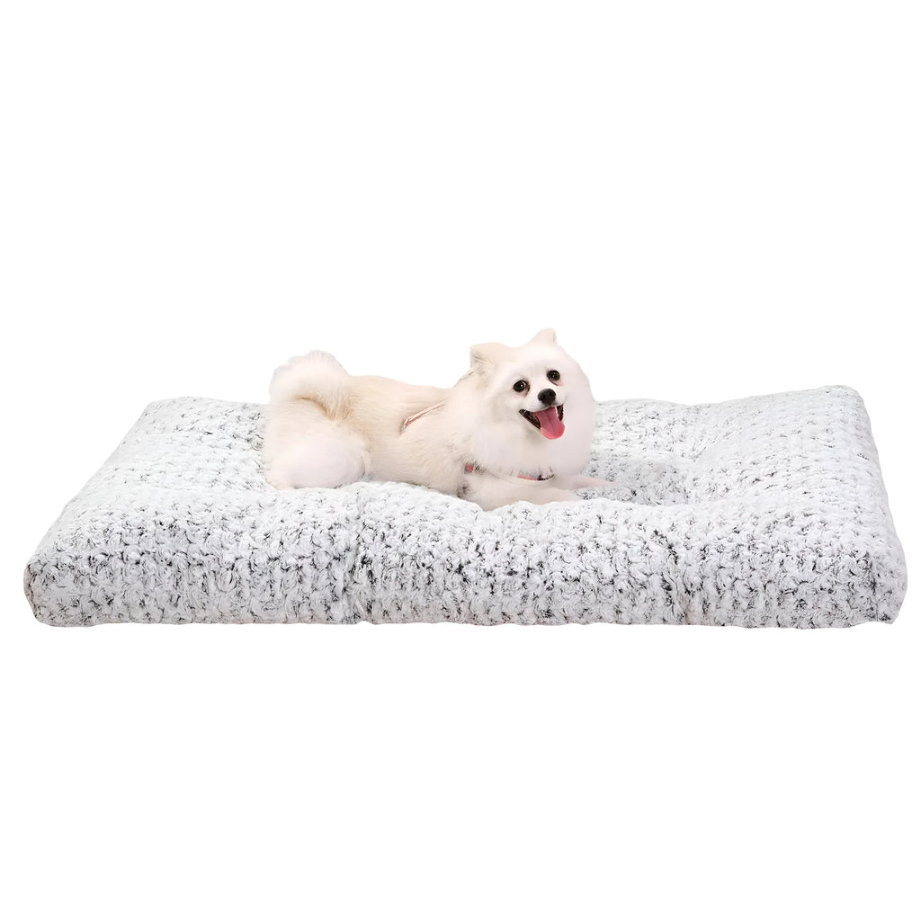 Washable plush dog bed mat in rose velvet with anti-slip bottom, available in sizes S to XXL