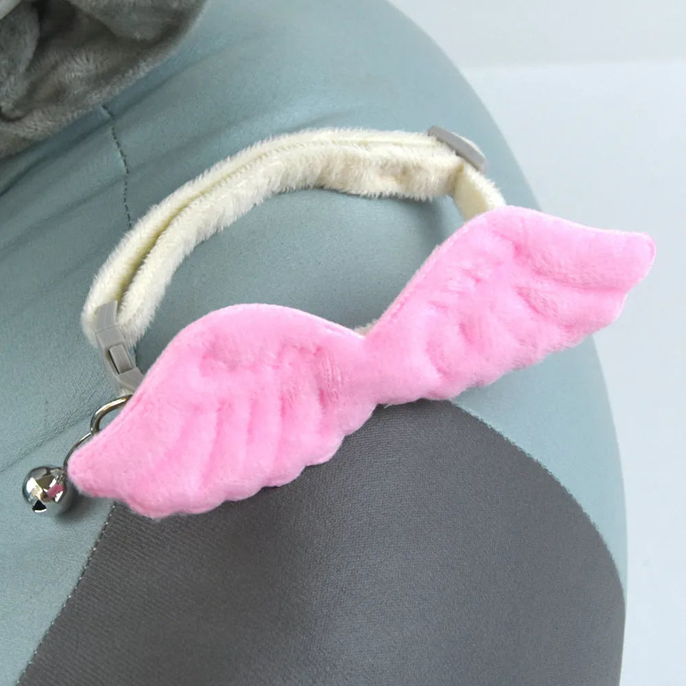 Creative Pet Cat Angel Wings Bell Collar in white, polyester adjustable 20-35cm, with bell