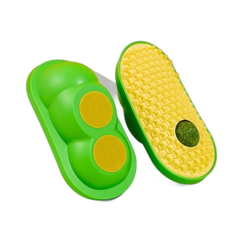 Cat self-service scratching toy in 14x6.5cm ABS TPE material, shown in yellow