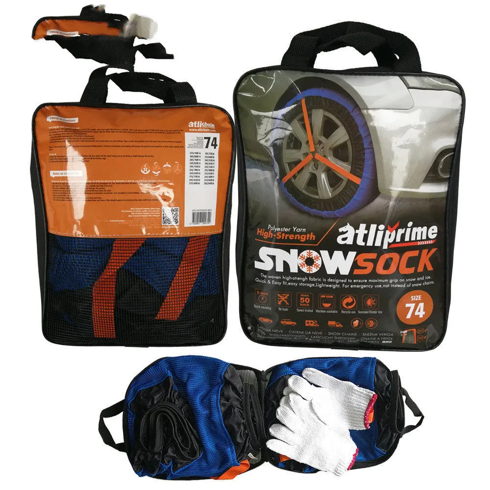 Winter textile anti-skid chain KD Auto Snow Sock in black jacquard polyester for car tyre traction on snow