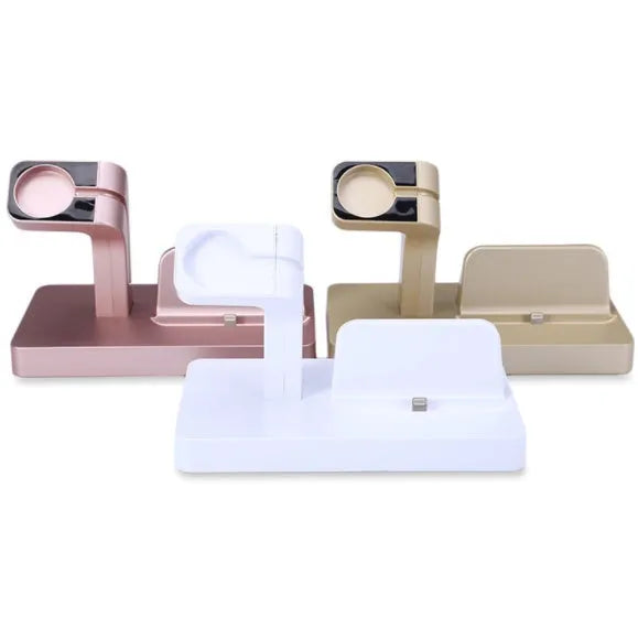 2 in 1 charging dock station for iPhone and Apple Watch with anti-slip silicone base in white