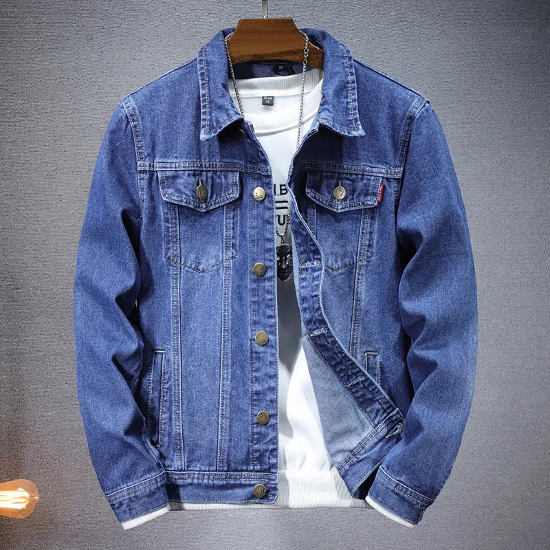 Men's denim coat casual top solid colour cardigan loose fit light blue blue cotton blend spring autumn