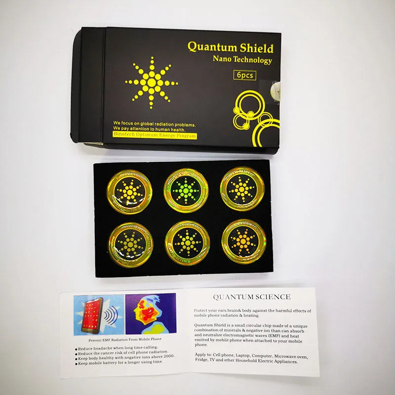Mobile phone anti-electromagnetic wave stickers in gold and silver colours, 6 stickers per pack