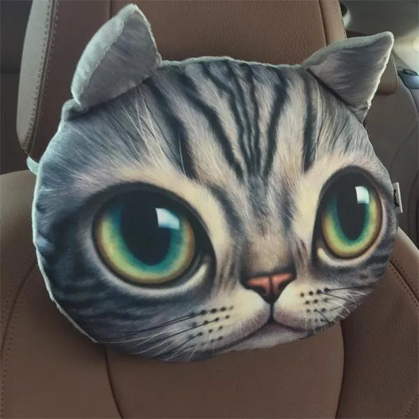 Cat lovers oblong car headrest pillow with cartoon cat print and removable cover for seat support