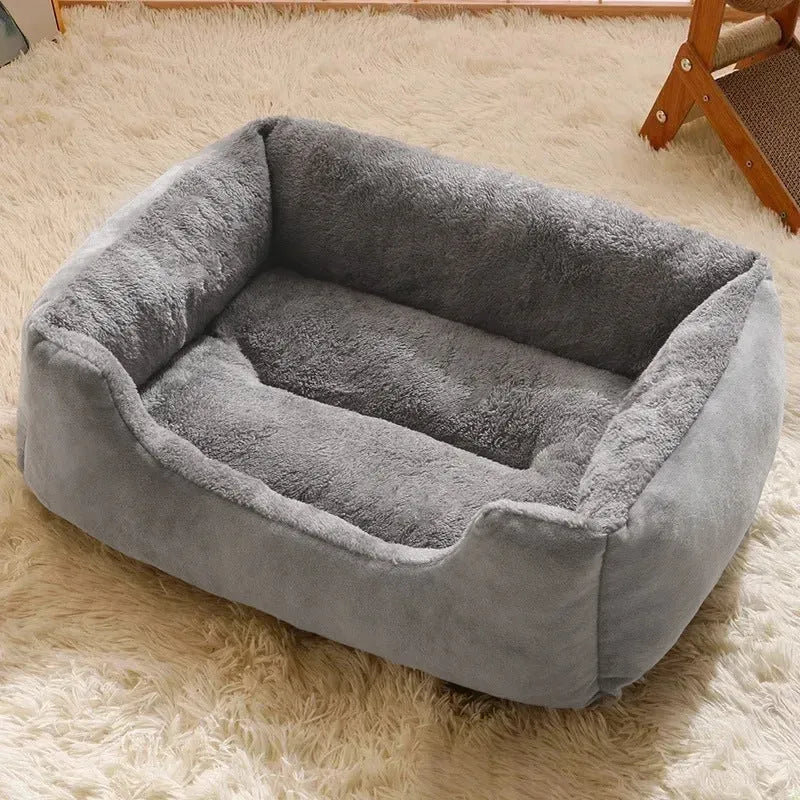 Short plush pet bed for cats and small dogs in one of five colour options