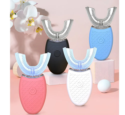 360 degrees electric toothbrush U type with silicone head and three cleaning modes in white colour