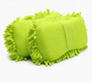 Silvery green 14x25cm car wash sponge with chenille microfiber texture for vehicle cleaning