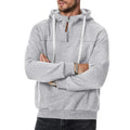 Men's heavy fleece-lined half-zip hooded sweatshirt in solid colour with zip front and hood