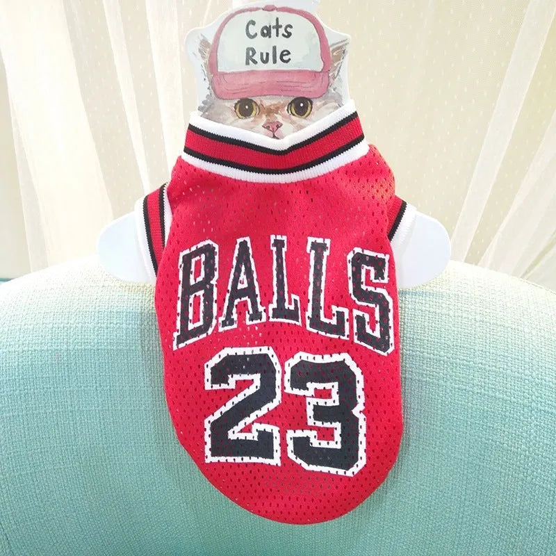 Black and red dog sweatshirt vest in polyester material shown in five sizes