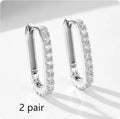 S925 sterling silver oval zircon ear clips with geometric design in white finish