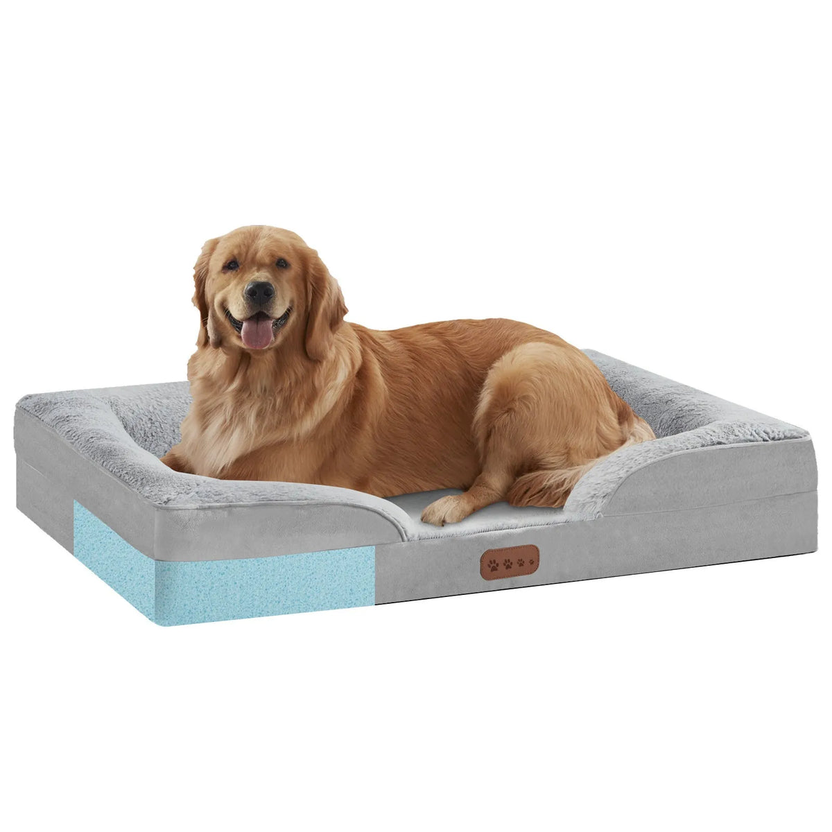 Detachable memory sponge cat bed in light gray cloth with memory foam core, available in sizes S to XL
