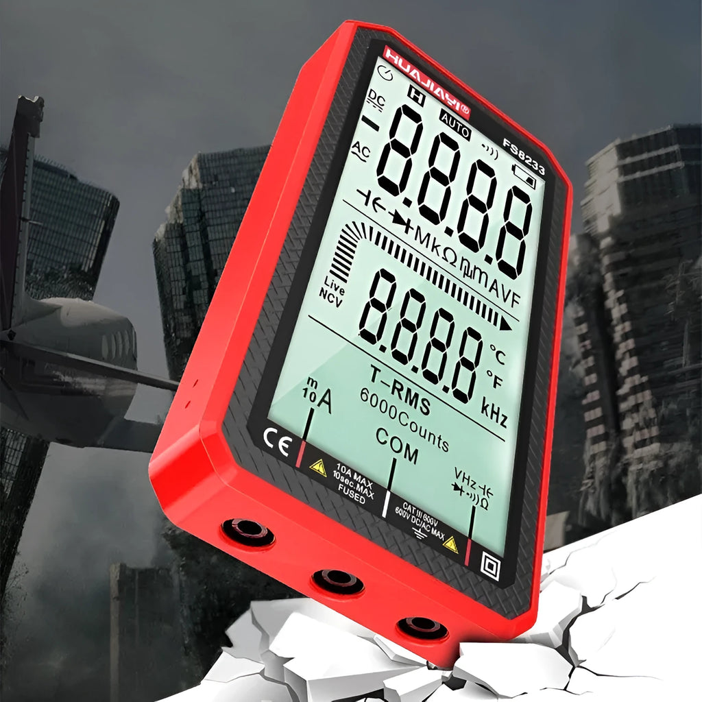 Handheld black or red digital multimeter with large screen display for electrical testing