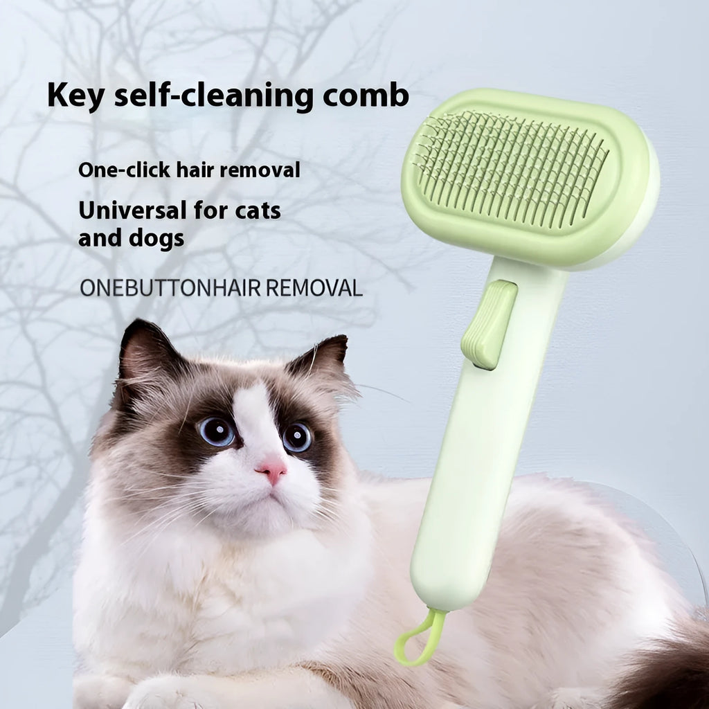 Large pet grooming comb with one-click shaver and floating knot untying features in light grey colour