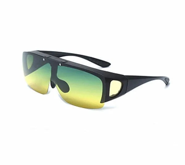 Polarised sports sunglasses with a one-piece lens for myopia, shown in black/grey and dark green colour options.