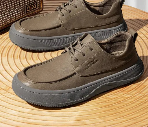 British retro brown leather casual shoes with big toe design and rubber soles