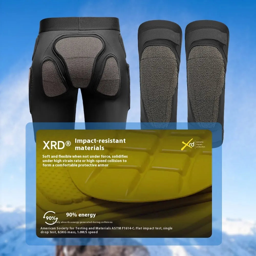 X-ray diffraction ski protective gear with hip pads and knee pads for waist and knee protection during sports