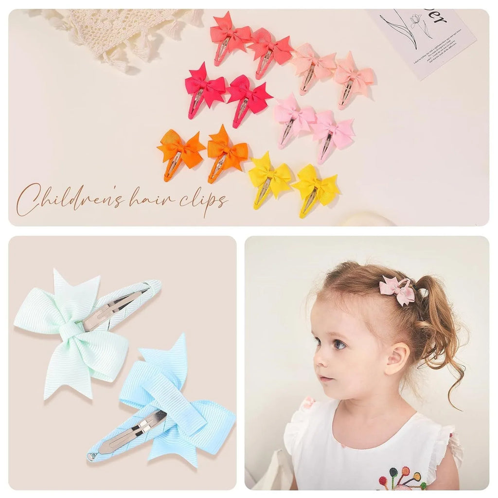 40PCS grosgrain ribbon baby hair bows with fully wrapped snap clips in pinwheel design