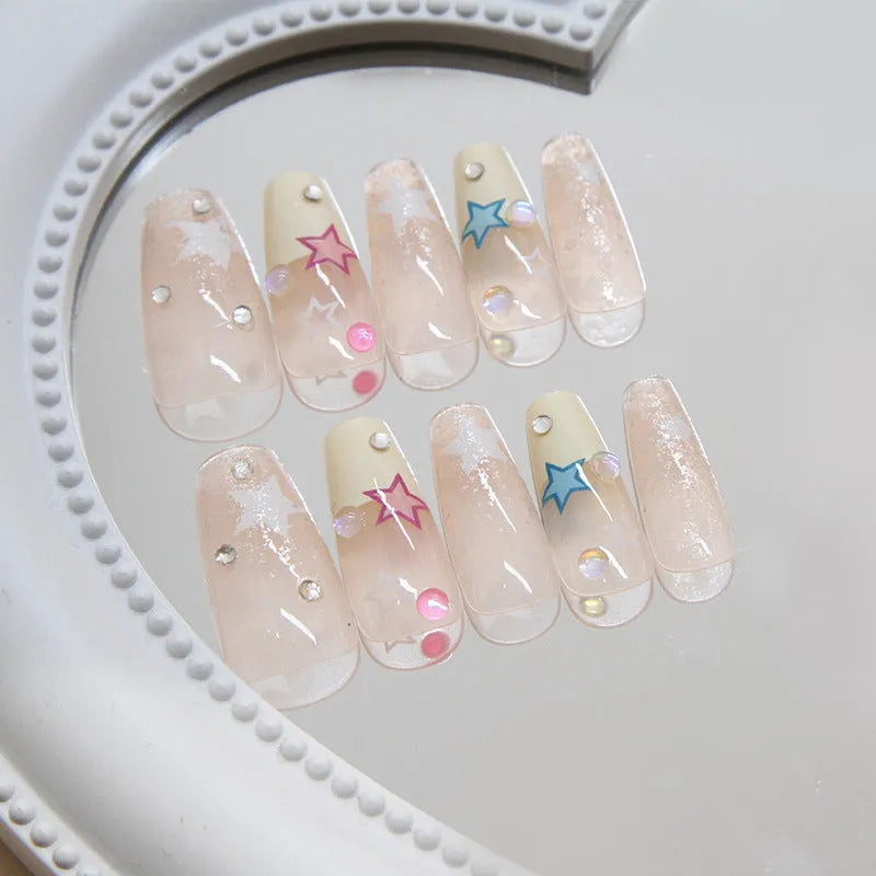 24 detachable nail crystals in double star pattern with glue, Z920 Millennium Double Star