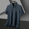 Men's waffle short sleeve polo shirt in bean green, loose fit with side slits, on plain background