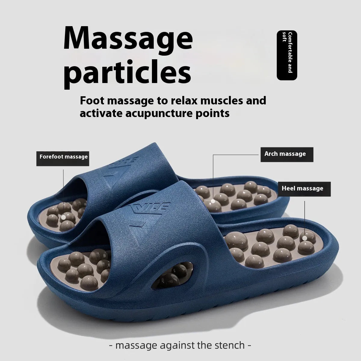 Non-slip ball massage sandals with grape particle texture, PVC upper and sole, available in multiple colours