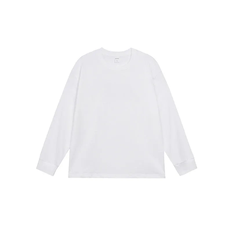 Men's loose fit solid colour cotton long-sleeved T-shirt on a hanger.