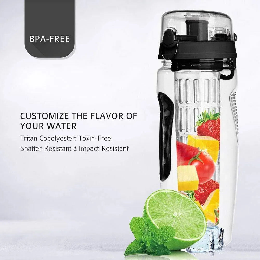 32oz Tritan fruit infuser water bottle with leakproof cap and infuser insert, 1000ml capacity