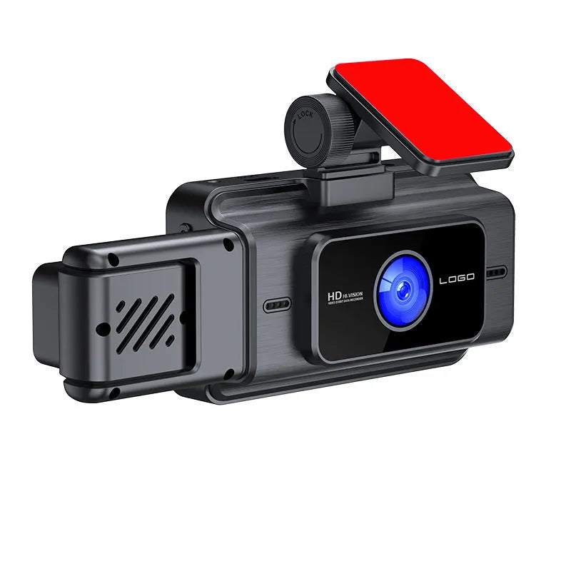 Black triple-lens dashboard camera with 3.0 inch screen for vehicle installation