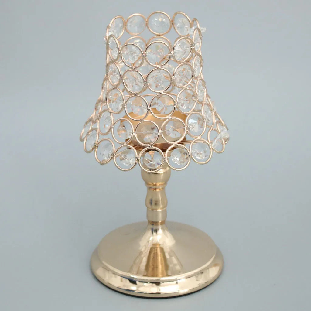 Iron candle holder with crystal bowl on a table, electroplated finish, 13x13x17 cm size suitable for flameless electronic candles