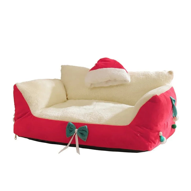 Warm flannel cat bed in red with removable cover, large size for plus-sized cats