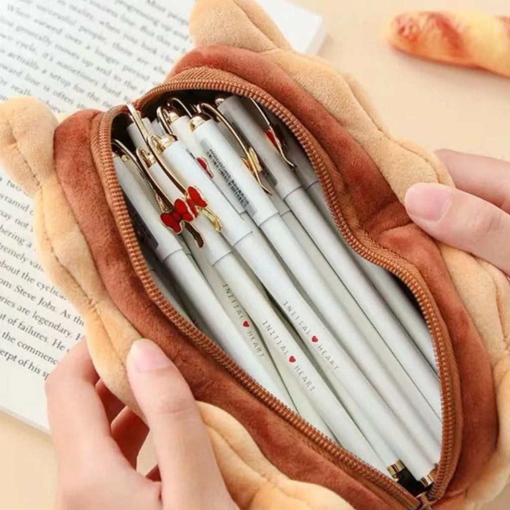 Plush sandwich biscuit pencil bag with soft plush material in cartoon style for school storage