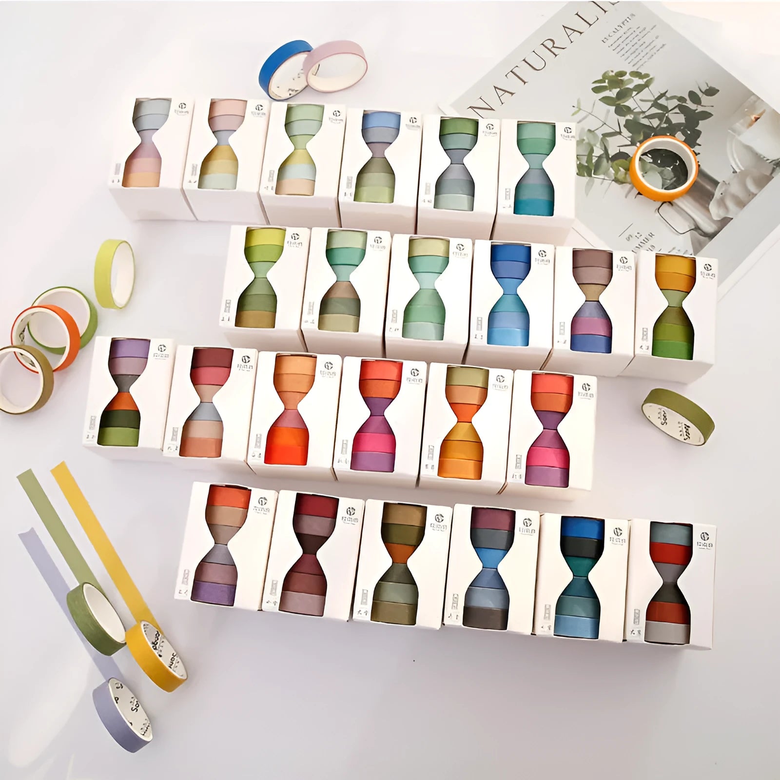 Six rolls of solid colour ledger tape with solar term designs for journal decoration
