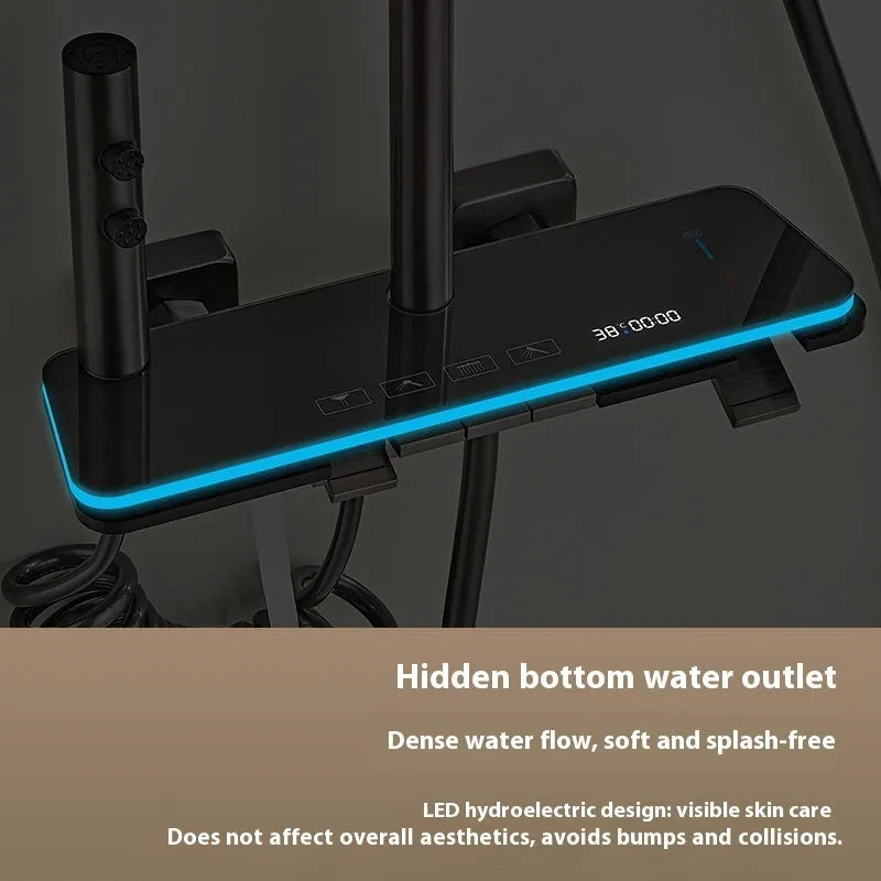 Aluminium digital display shower head set with temperature control and concealed mounting