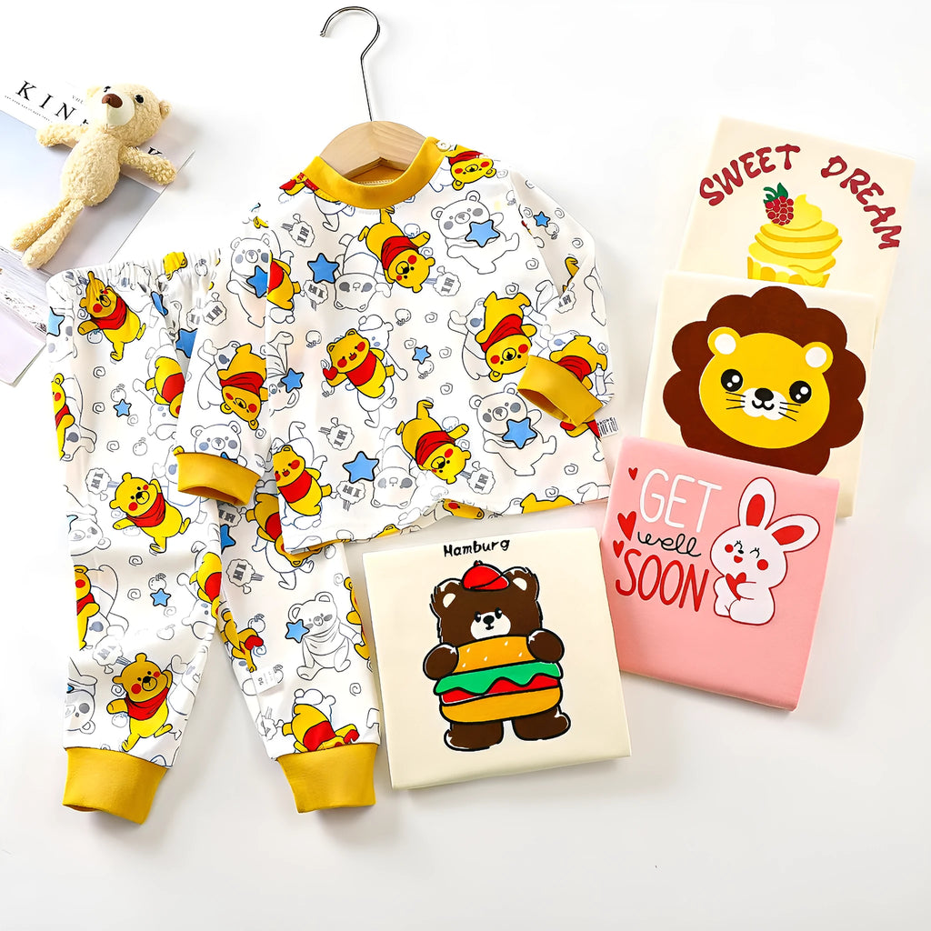 Children's Suit Pure Cotton Baby Clothes Warm Loungewear Autumn Clothes Two-Piece Set with Cartoon Pattern Moisture-Absorbing Cotton Fabric for Spring and Autumn Neutral Toddler Pyjamas or Casual Wear