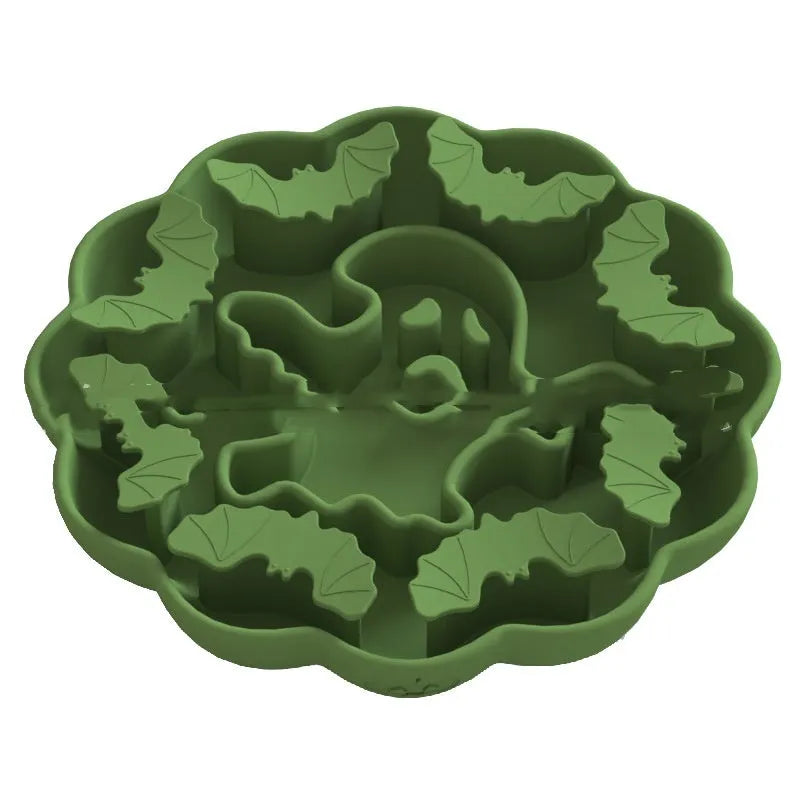 Silicone slow feeder dog bowl in multiple shapes and Halloween-themed colours