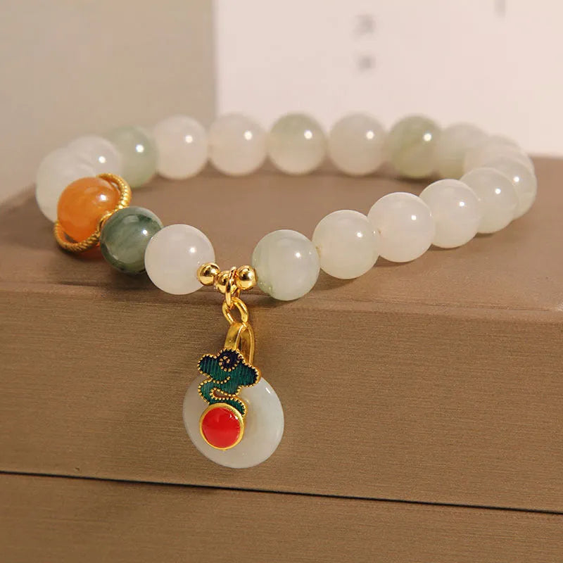 Women's ice jade crystal bracelet with Xiangyun jade buckle and pearl decorative elements
