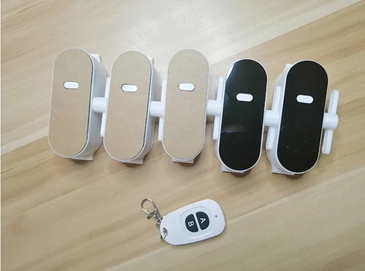 White wireless remote controller switch for 86 type wall box, 6x4cm size, free-stick adhesive mounting, remote control included