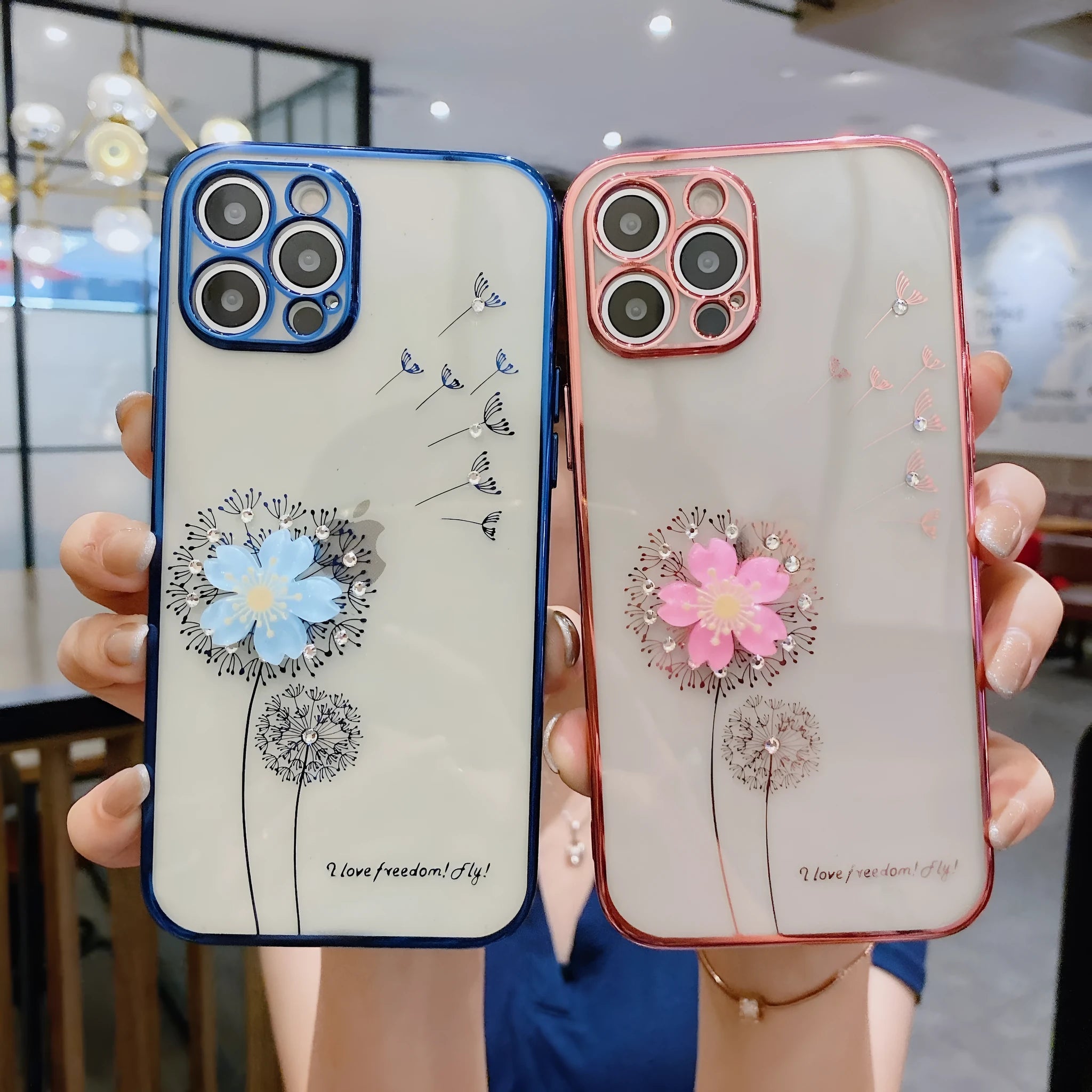 3D floral design phone case with spin stand for iPhone models