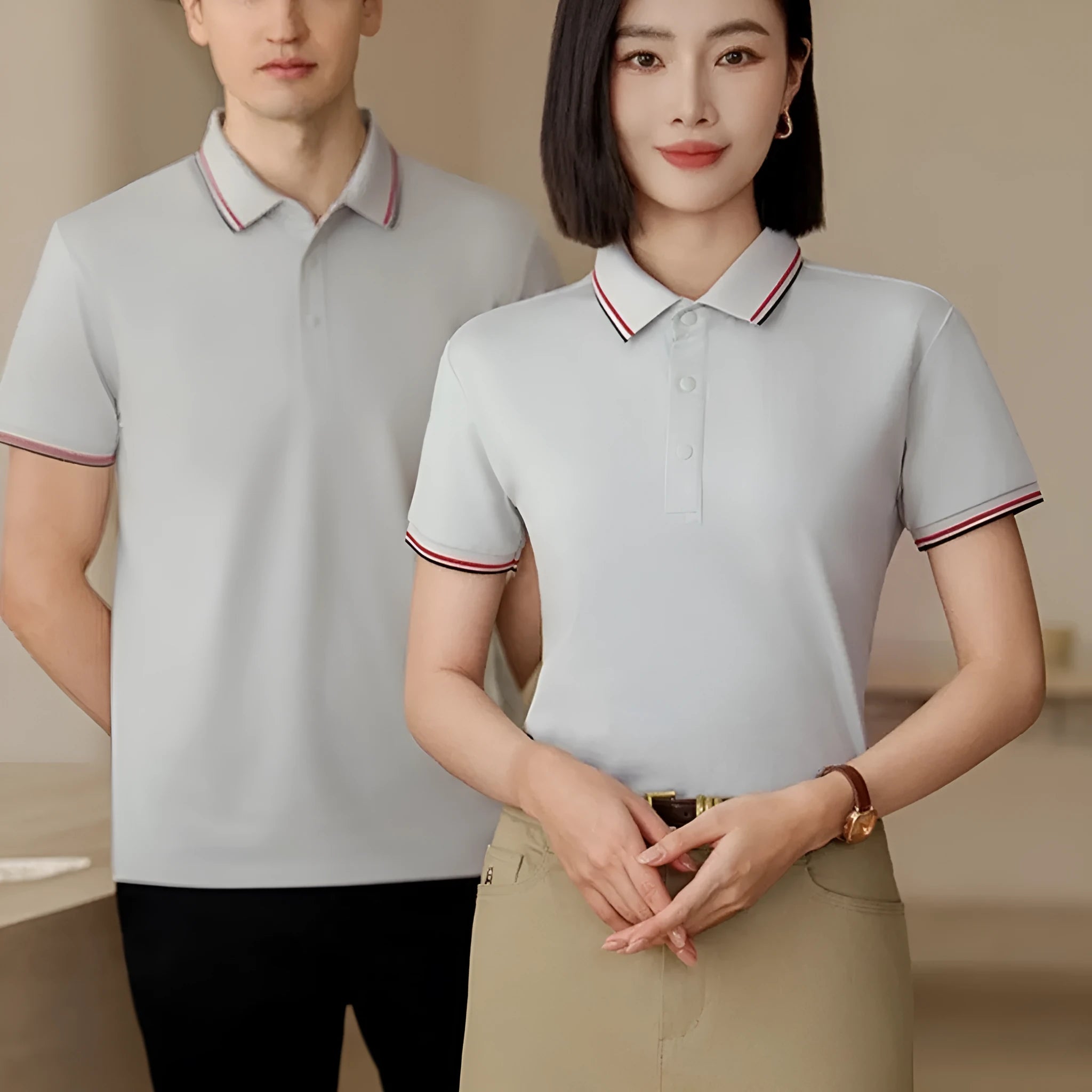 Men's solid colour lapel T-shirt in cotton with short sleeves for summer workwear