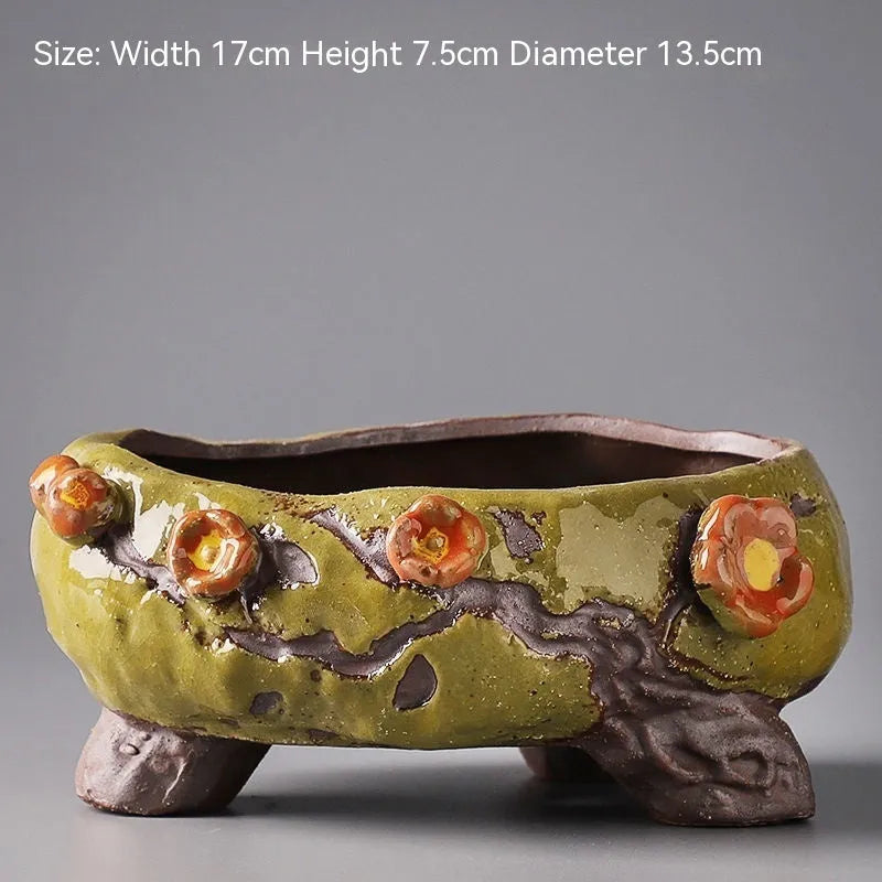 Hand-painted ceramic flowerpot with cute pastoral design for succulent plants