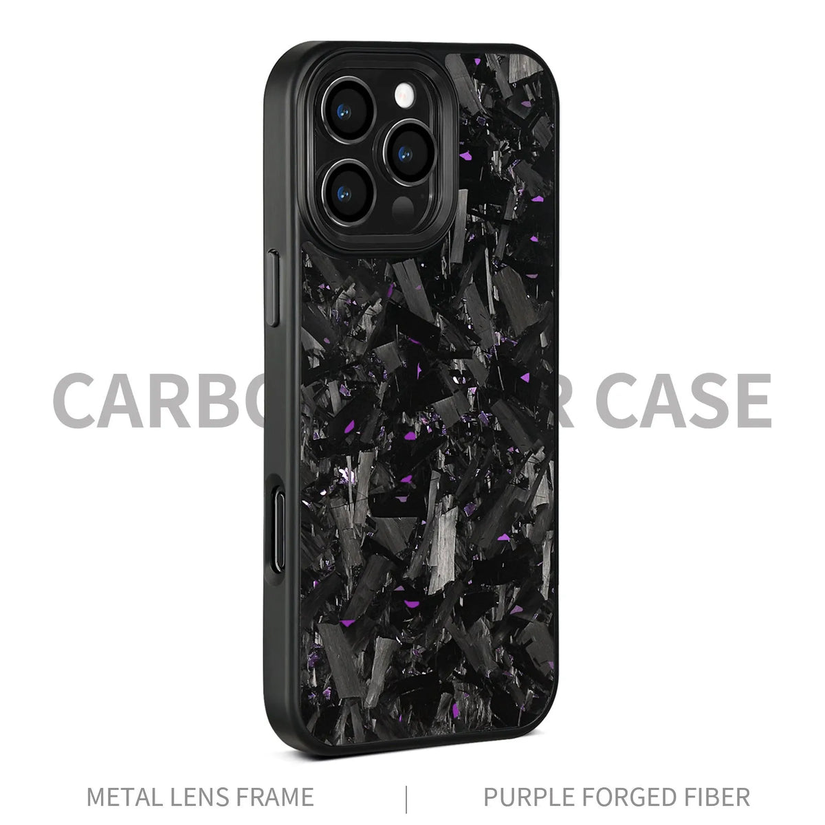 Carbon fibre forged pattern phone case in black on iPhone, showing full-coverage design and material texture