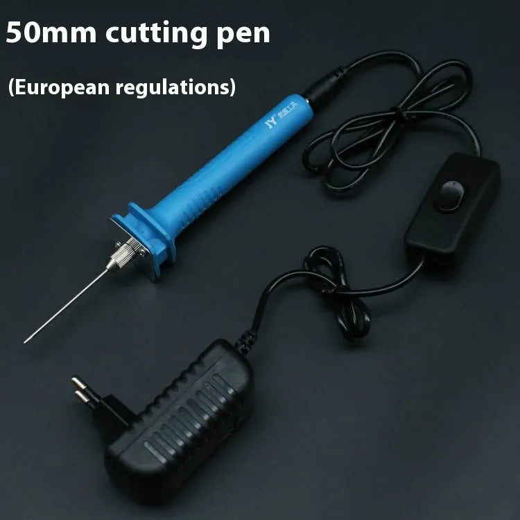 Blue electric heating cutter pen with plastic handle for cutting foam and pearl cotton.