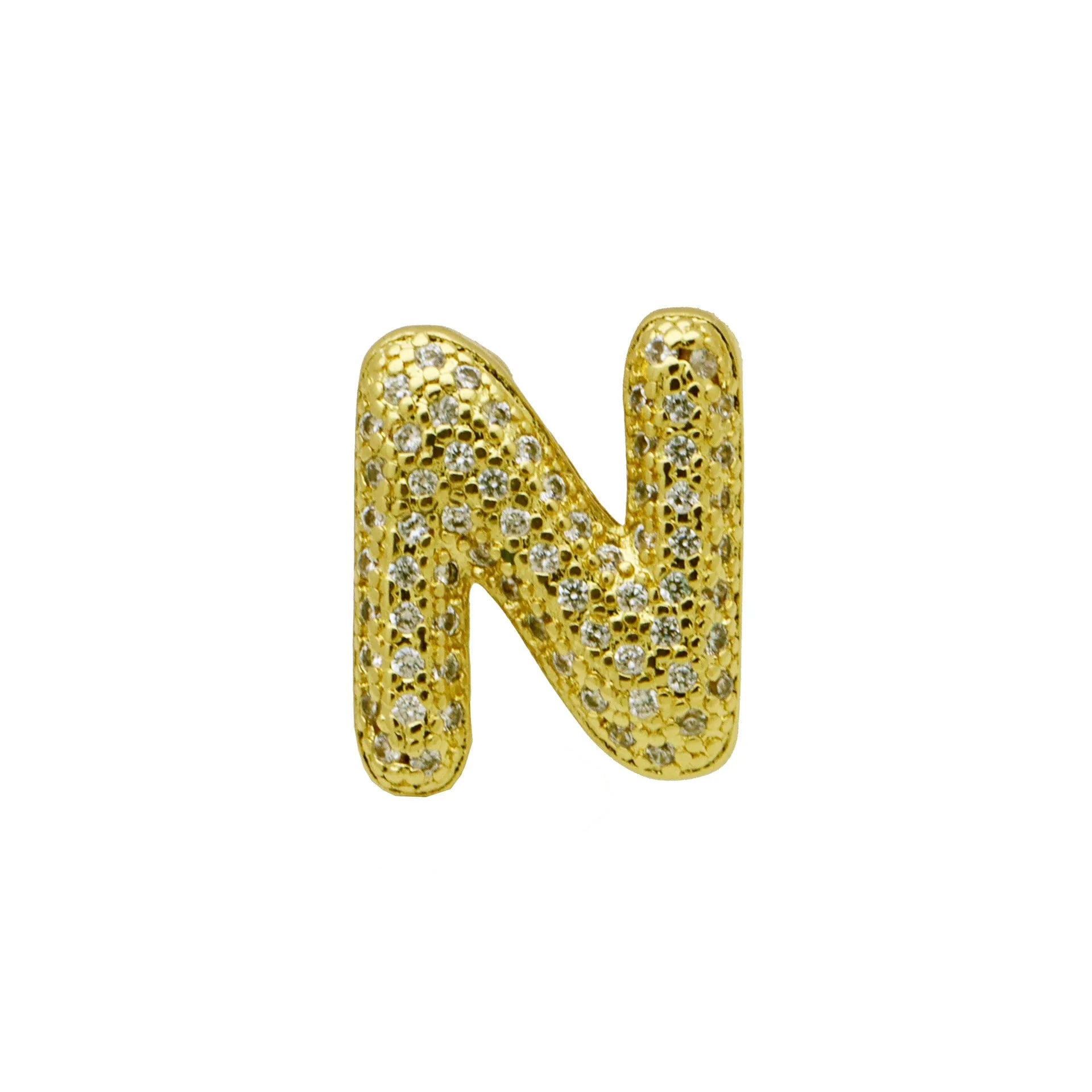 Copper letter bracelet with a single 'A' charm featuring micro inlaid zirconium detail on a gold-finished chain.