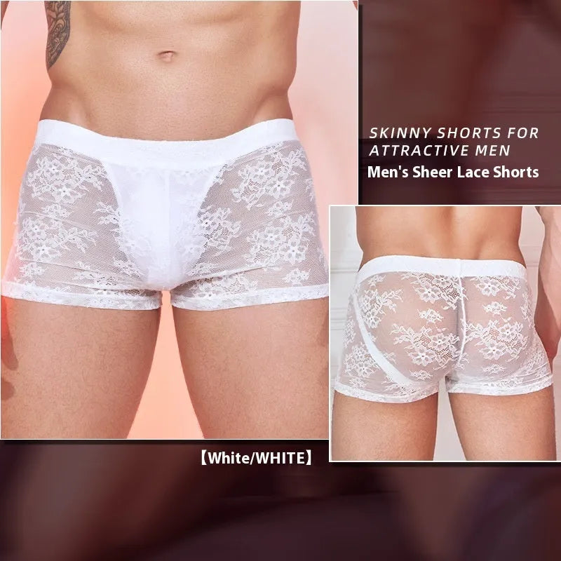 Black, white, and red nylon men's boxer briefs on a plain background.
