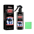 Car nano paint coating agent product with white bottle and blue label next to a folded white towel