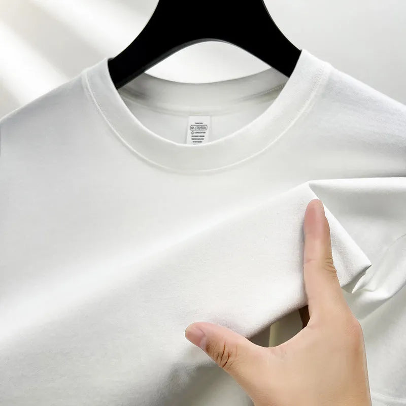 Men's thin cotton drop shoulder t-shirt in solid colour on hanger